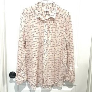 LOFT Leopard Print Pink  Lightweight Cotton Shirt Size XL